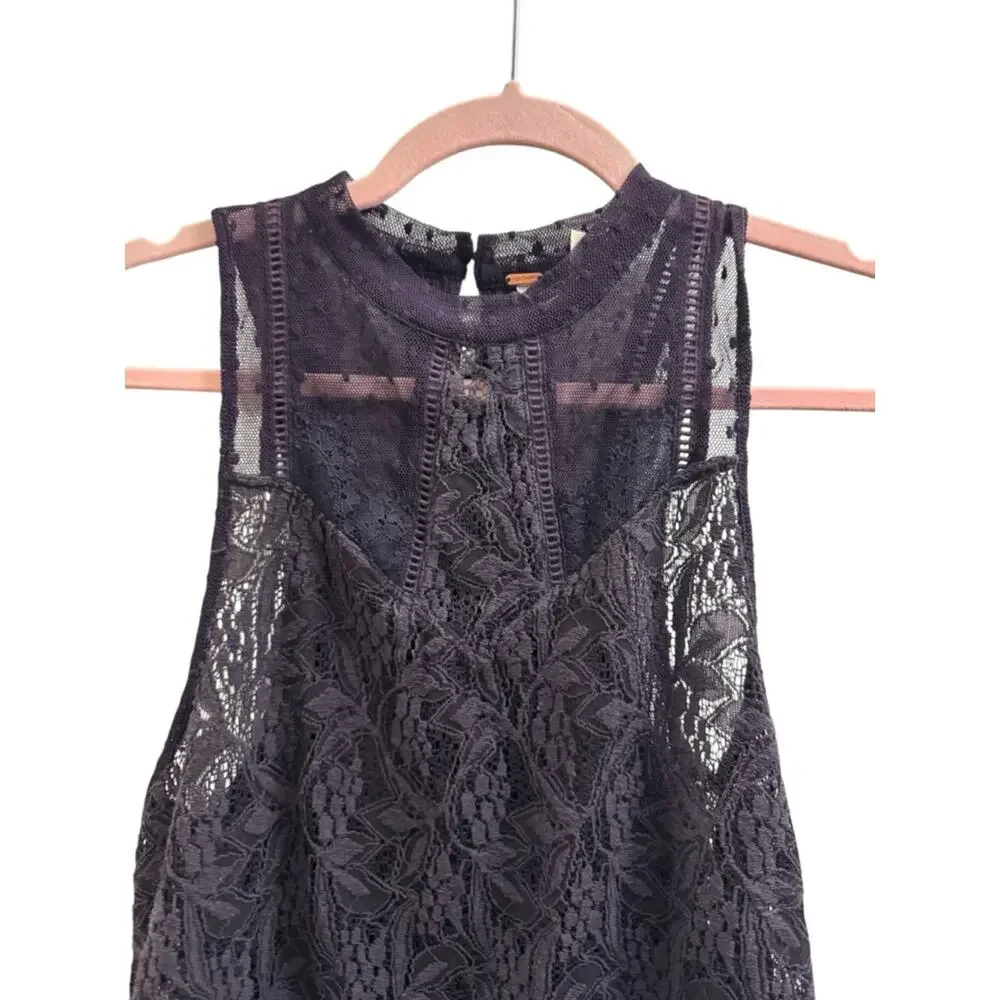 Free People Purple Sheer Lace Sleeveless Tunic Tank Top